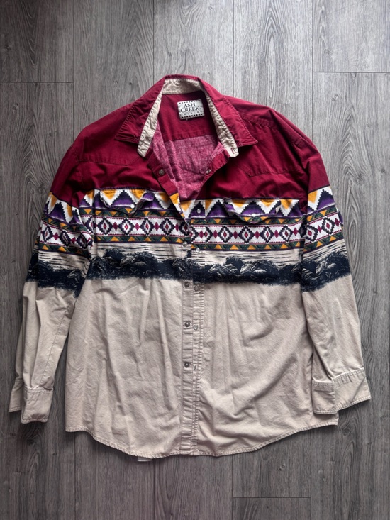 Ash Creek Trading Other - Men's Casual Button-Down Shirt - Burgundy and Beige with Geometric Stripe